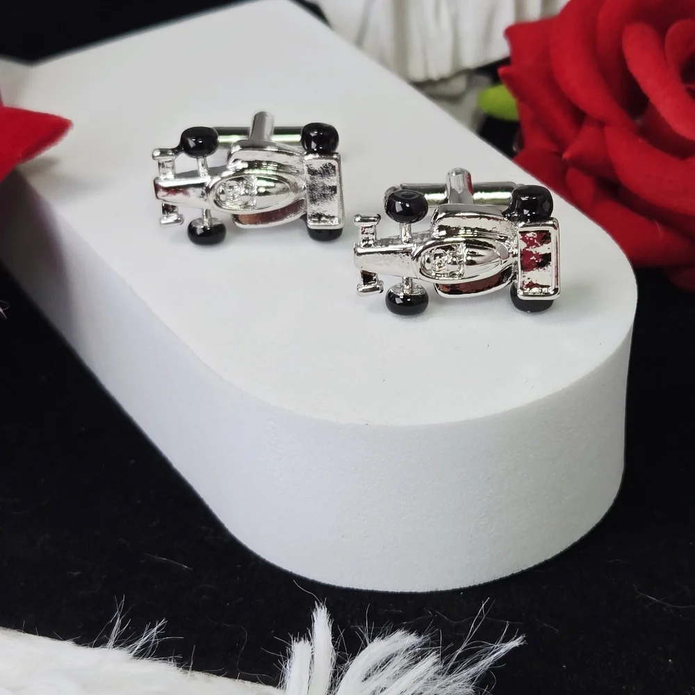 Formula One Race Car Cufflinks Silver F1 Racing Driver French Cuff Formal Gift